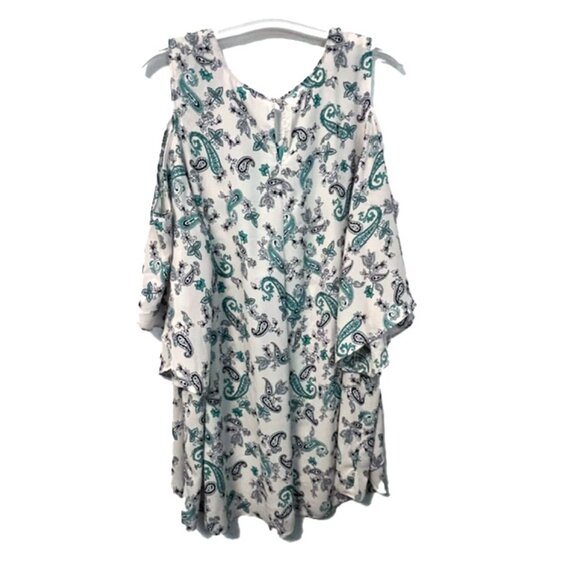 EST. 1946 Womens cold-shoulder blouse, Teal Paisley Print on Cream 22/24W (CATO) - Picture 2 of 10